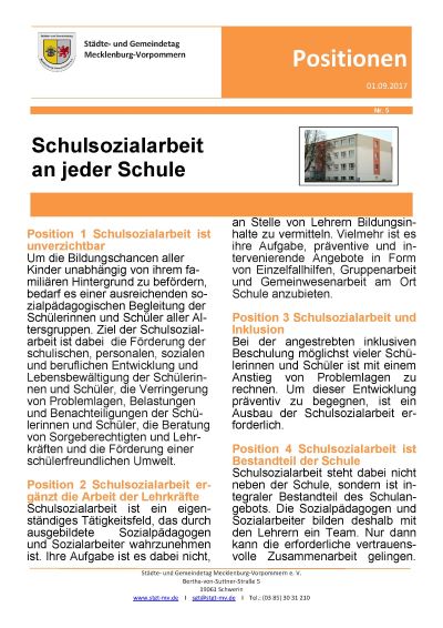 Positionspapier 5 - Schulsozialarbeit an jeder Schule